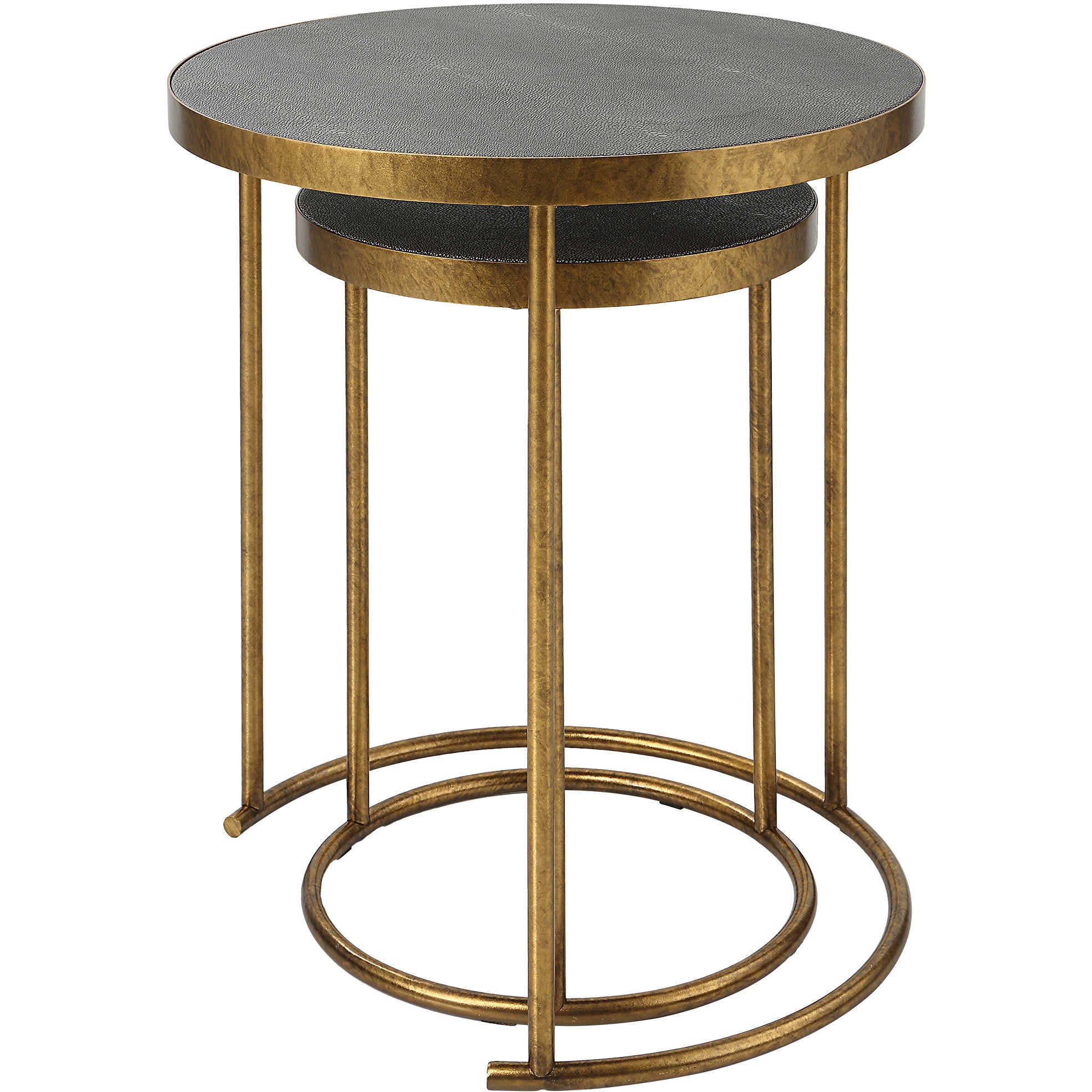 Uttermost Aragon Antiqued Burnished Brass Set of 2 Modern Round Nesting Tables - Image 5