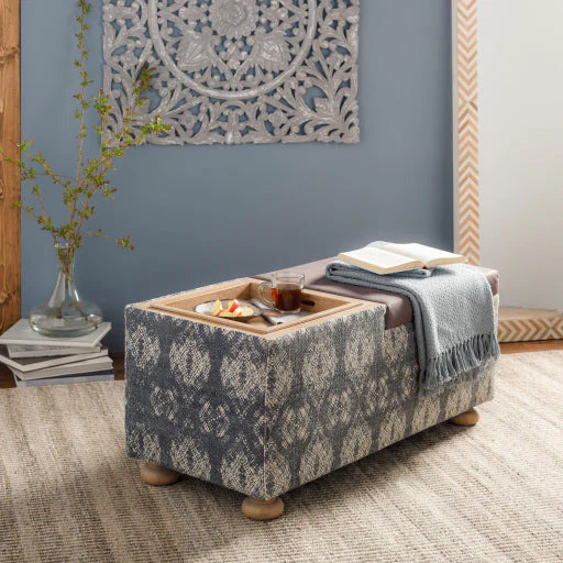 Surya Arturo Modern Boho Indigo Blue, Charcoal & Light Beige Storage Ottoman AUO-001 - Image 4