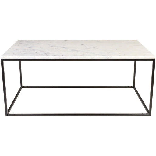 Surya Aryaa Modern White Marble Top With Black Metal Base Coffee Table YAA-001 - Image 4