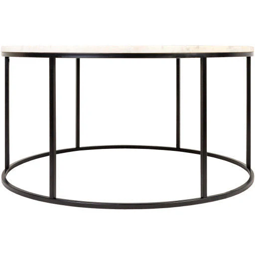 Surya Aryaa Modern White Marble Top With Black Metal Base Round Coffee Table YAA-004 - Image 6