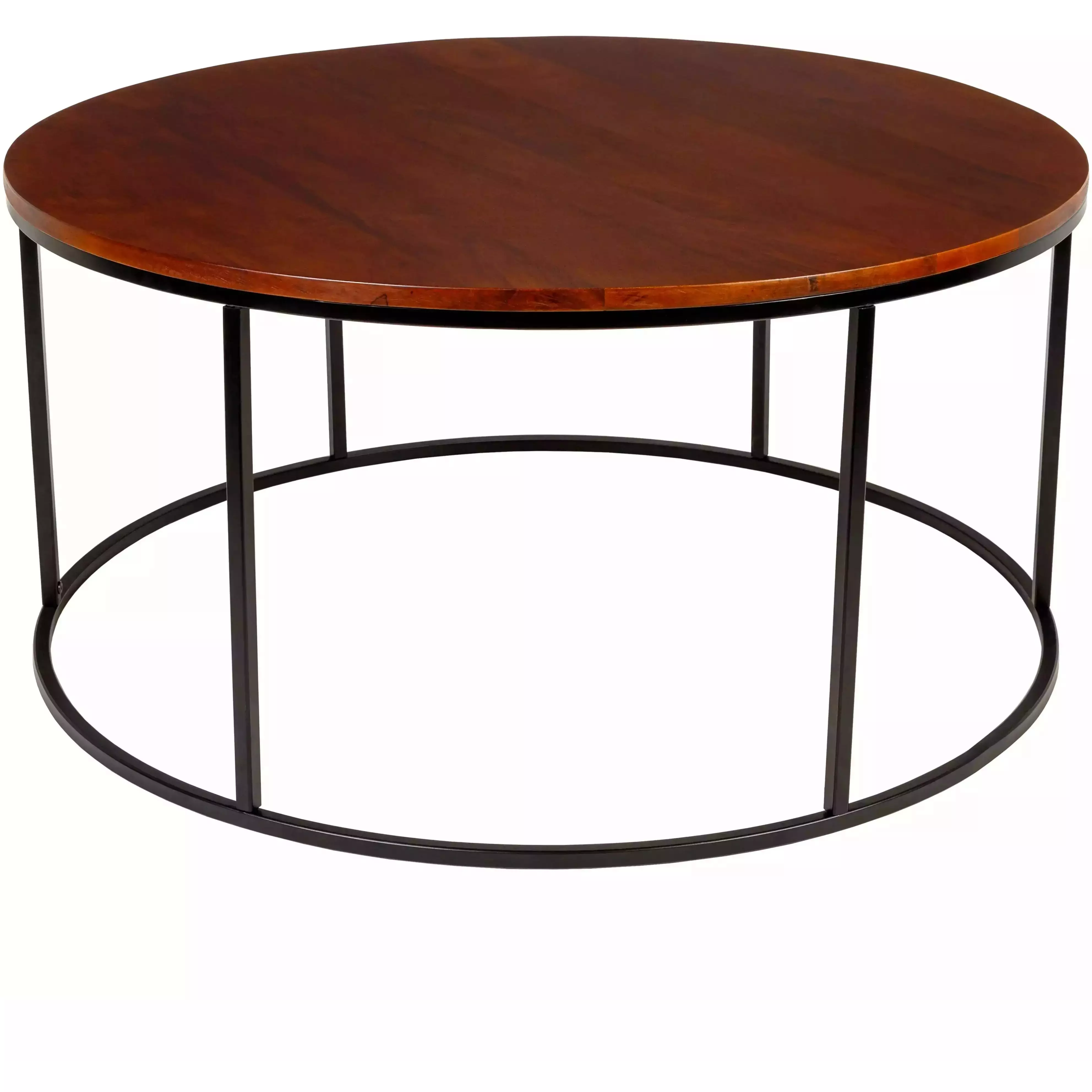 Surya Aryaa Modern Dark Brown Wood Top With Black Metal Base Round Coffee Table YAA-005 - Image 2