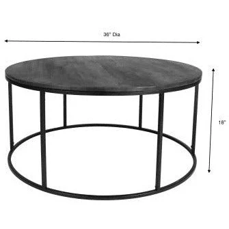 Surya Aryaa Modern Dark Brown Wood Top With Black Metal Base Round Coffee Table YAA-005 - Image 4