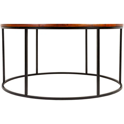 Surya Aryaa Modern Dark Brown Wood Top With Black Metal Base Round Coffee Table YAA-005 - Image 5