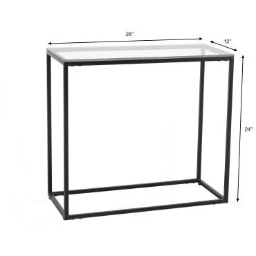 Surya Aryaa Modern Glass Top With Black Metal Base Accent Side Table YAA-012 - Image 6