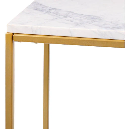 Surya Aryaa Modern White Marble Top With Gold Metal Base Accent Side Table YAA-019 - Image 3