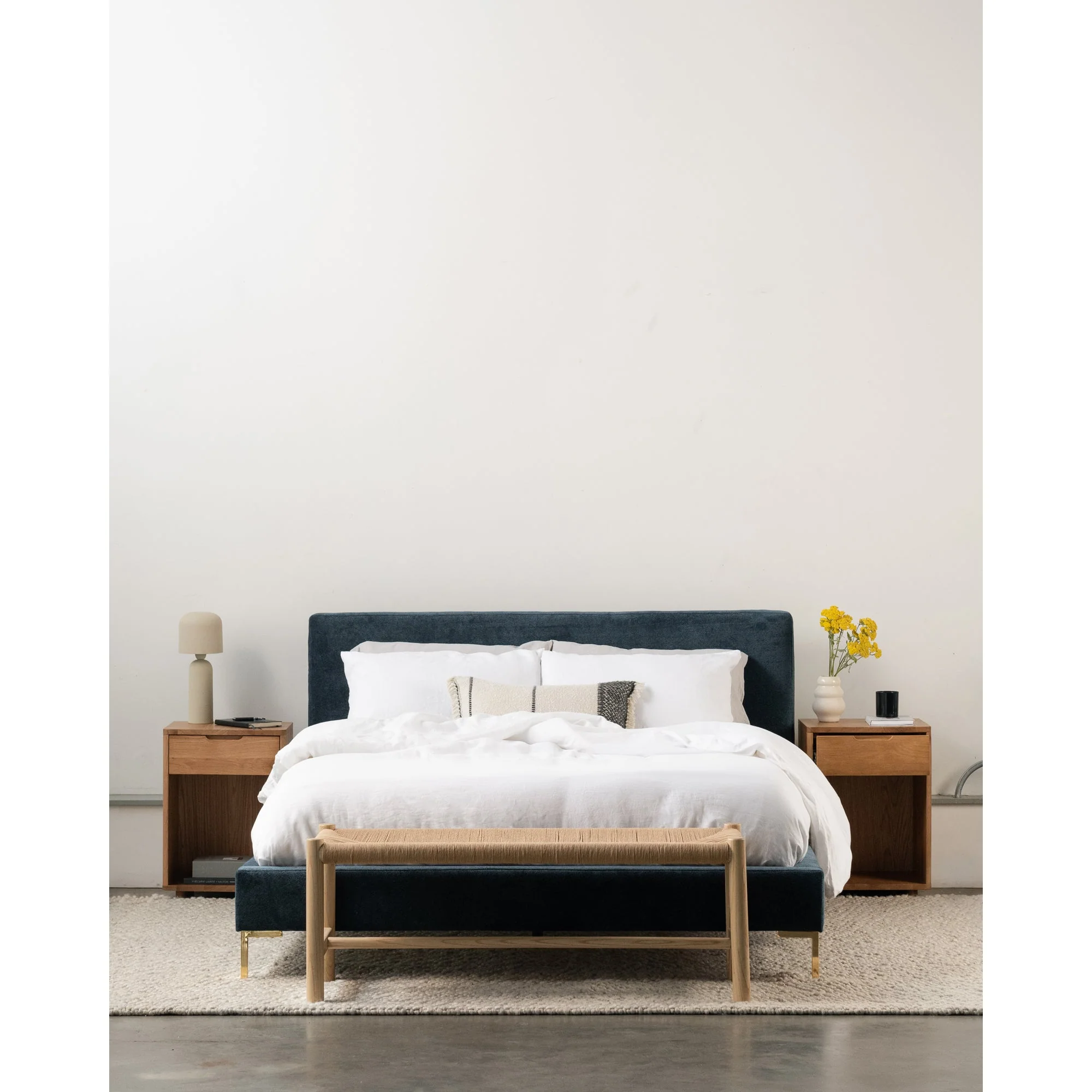 Moe's Home Collection Astrid Blue Velvet Upholstered King Size Bed