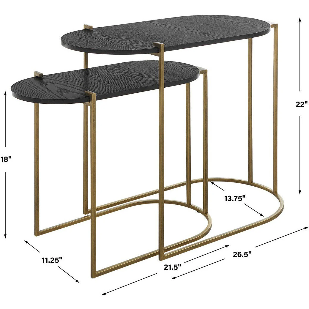 Uttermost Aztec Antiqued Brass  Set of 2 Modern Oval Nesting Tables - Image 7