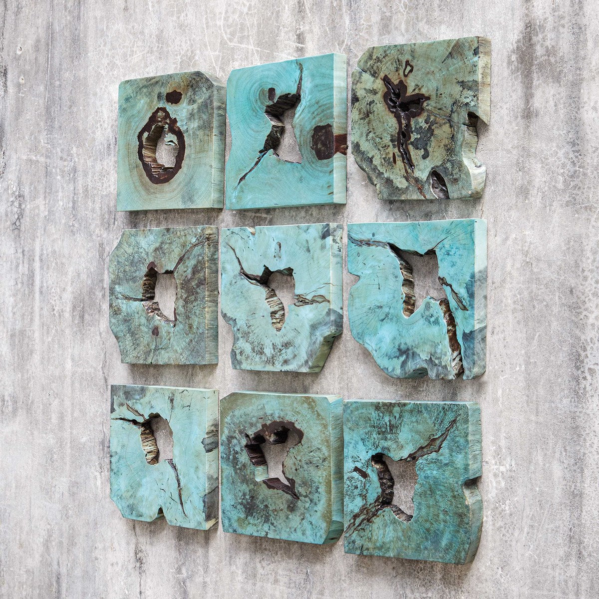 Uttermost Bahati Blue Tamerind Set of 9 Wood Wall Decor - Image 3