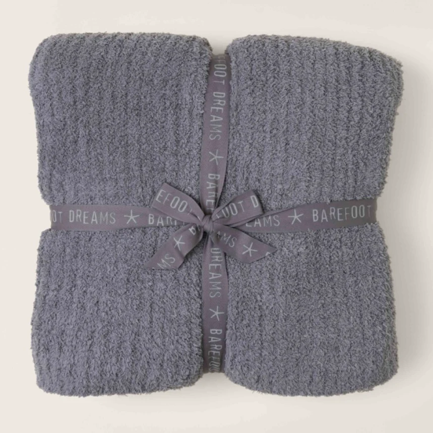 Barefoot Dreams CozyChic Graphite Ribbed Bed Blanket Available in Queen and King Sizes