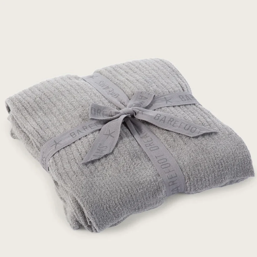 Barefoot Dreams CozyChic Lite Pewter Ribbed Throw Blanket