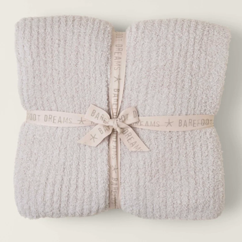 Barefoot Dreams CozyChic Stone Ribbed Bed Blanket Available in Queen and King Sizes