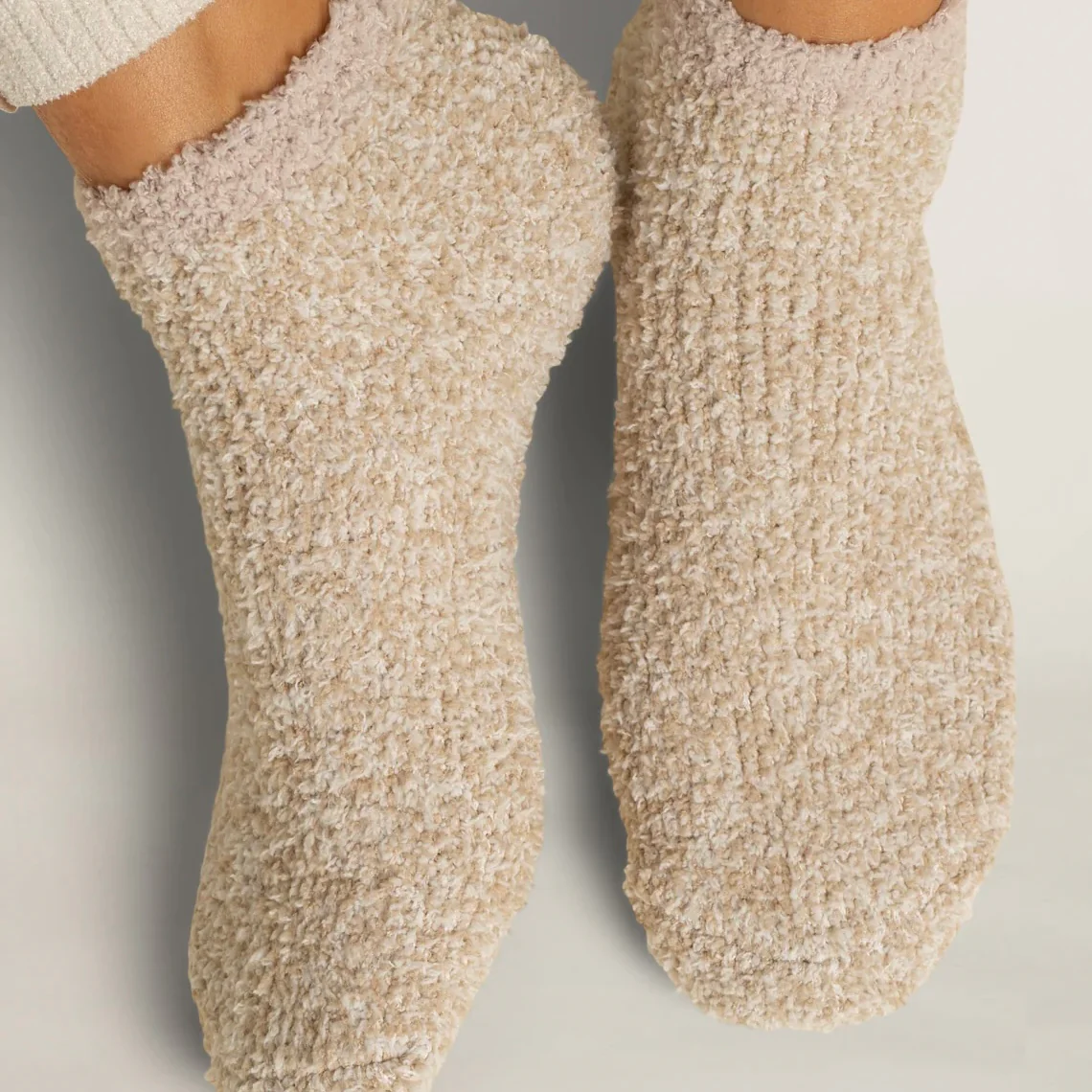 Barefoot Dreams CozyChic 2 Pair Tennis Sock Set ~ Stone - Image 4