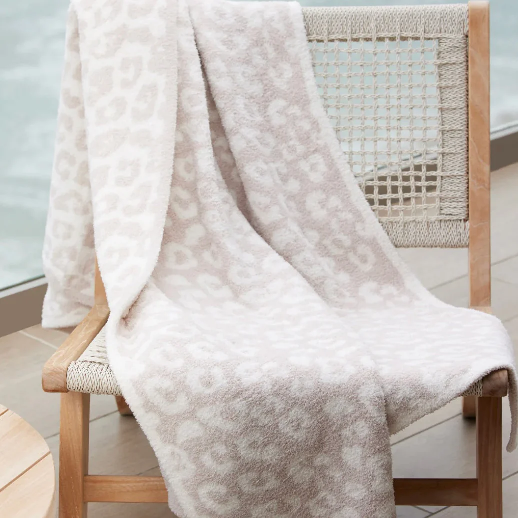 Barefoot Dreams CozyChic Barefoot in The Wild Leopard Cream and Stone Throw Blanket - Image 3