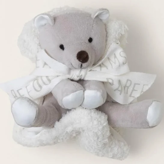 Barefoot Dreams CozyChic Bear Buddie Cream Baby Blanket
