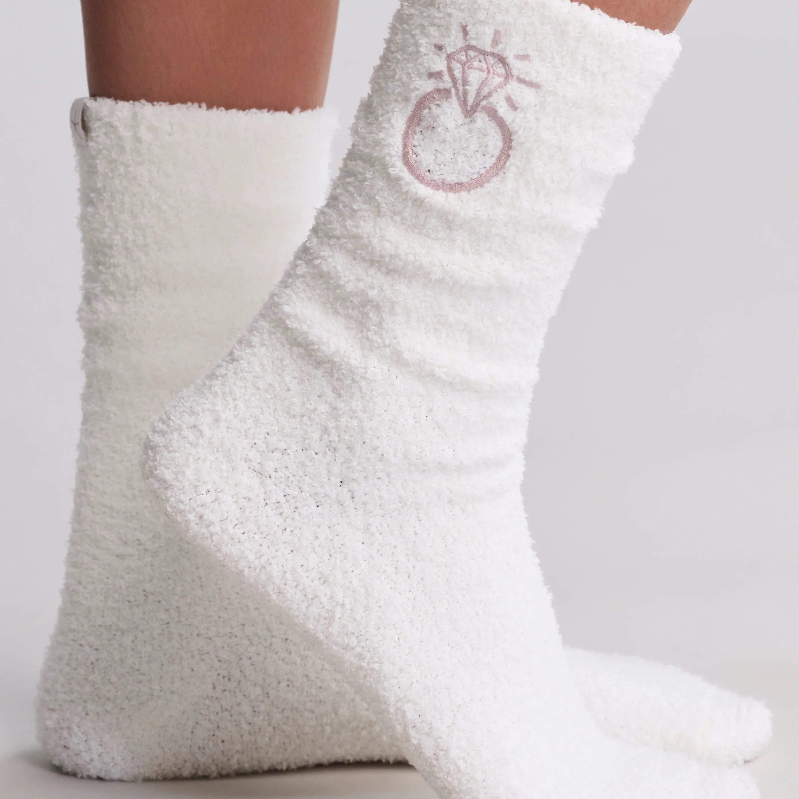 Barefoot Dreams CozyChic Bridal 2 Pair Sock Set ~ Pearl and Teaberry - Image 4