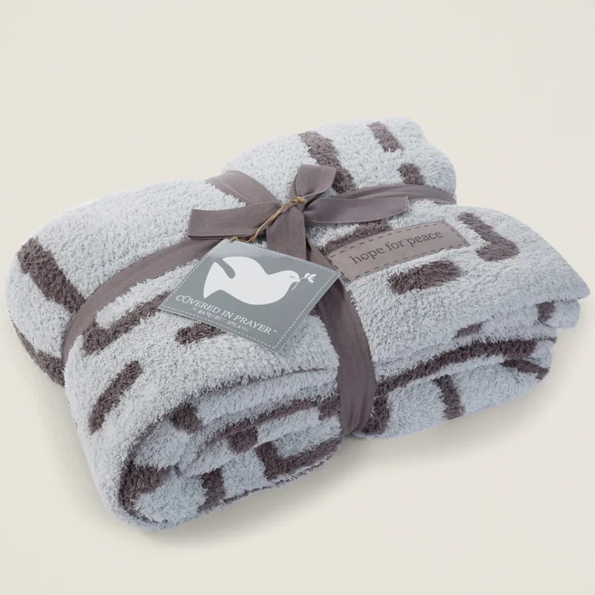 Barefoot Dreams CozyChic Covered in Prayer Throw Blanket ~ Ocean and Charcoal Hope For Peace