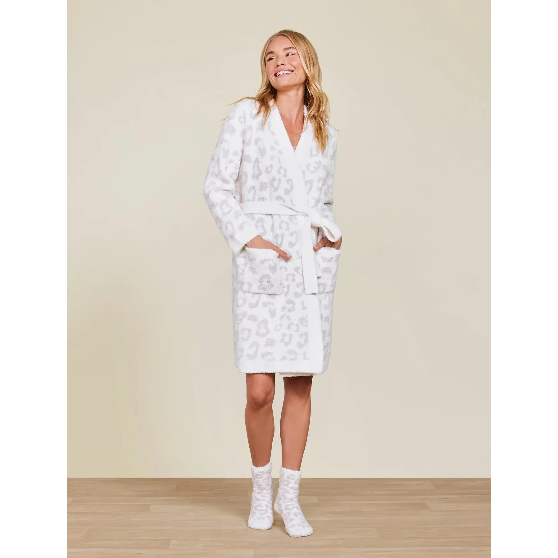 Barefoot Dreams CozyChic Cream & Stone Leopard In The Wild Socks - Image 3