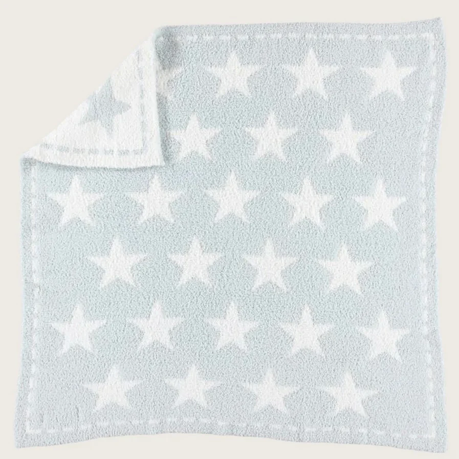 Barefoot Dreams CozyChic Dream Receiving Baby Blanket ~ Aqua Ice Stars
