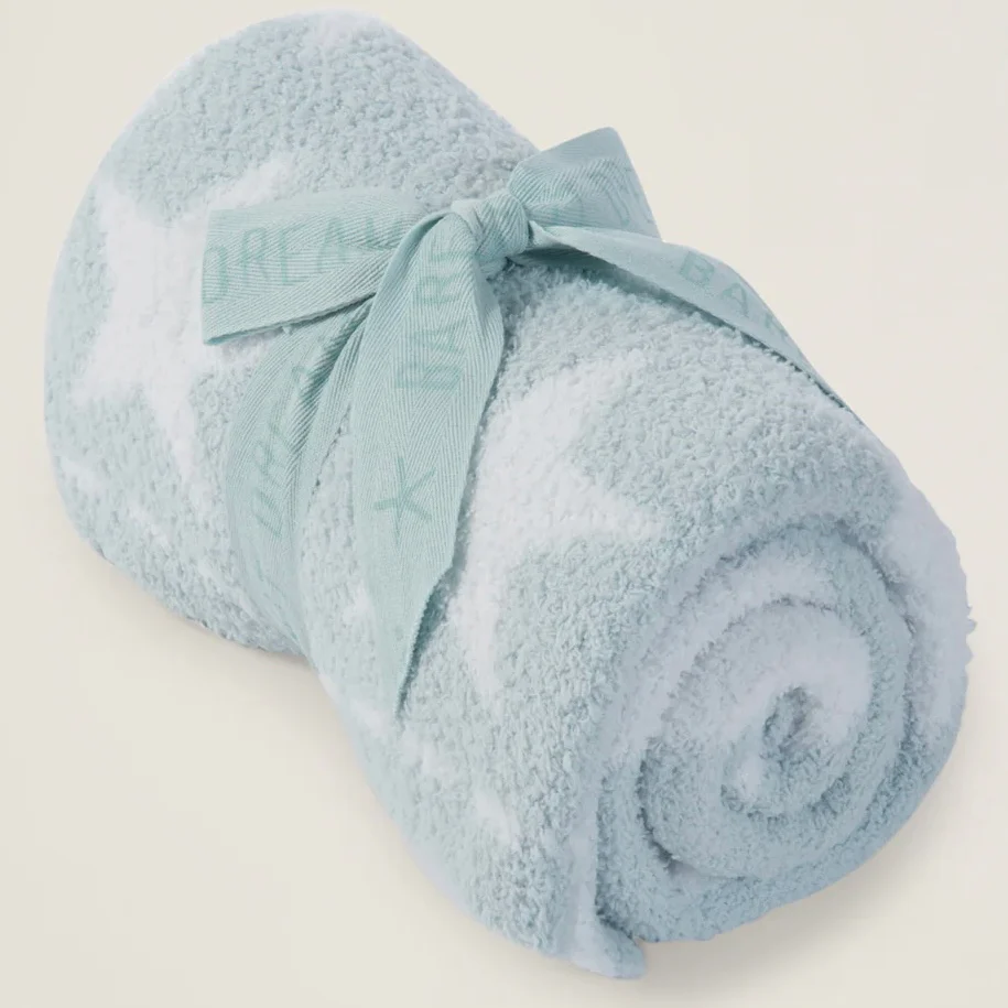Barefoot Dreams CozyChic Dream Receiving Baby Blanket ~ Aqua Ice Stars - Image 2