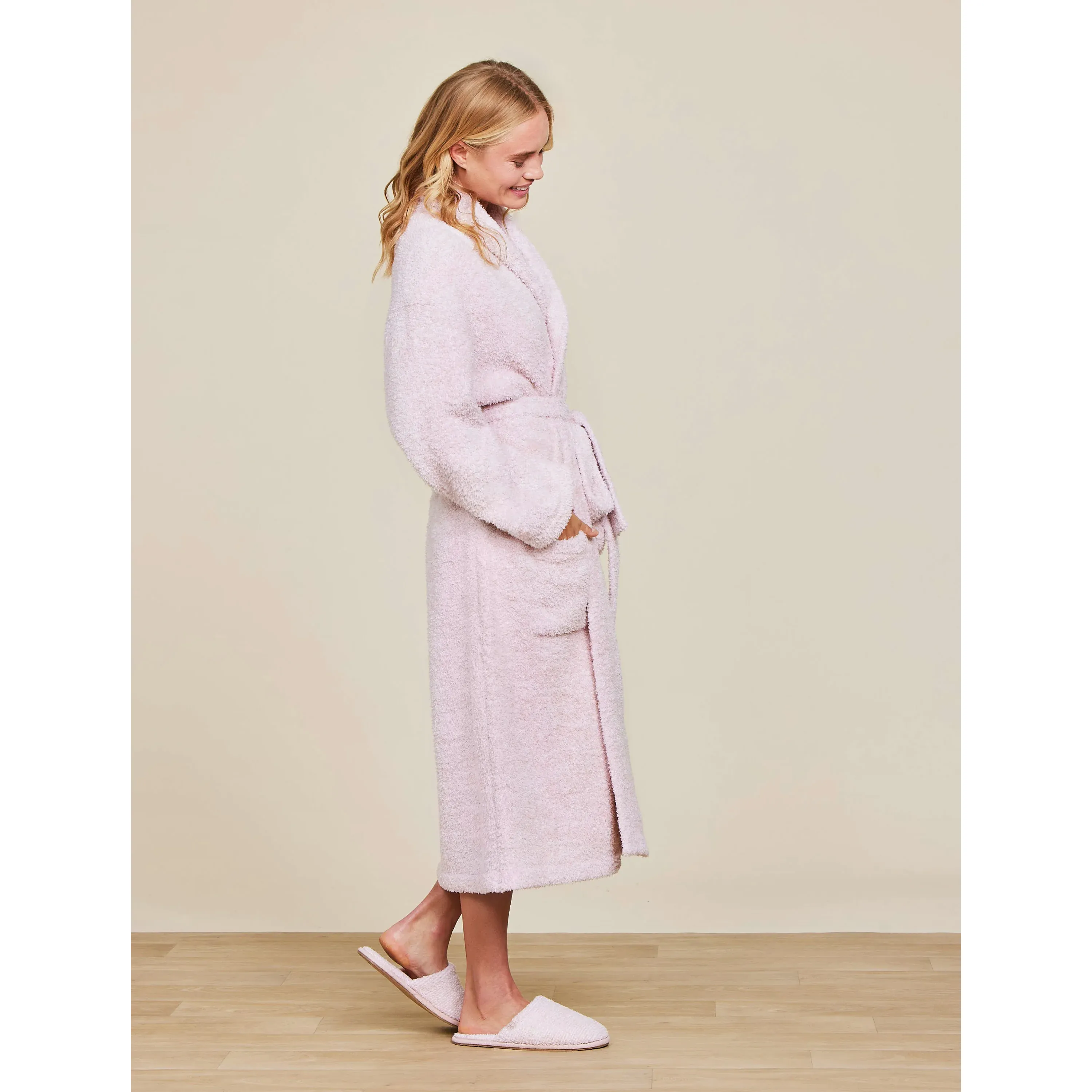 Barefoot Dreams CozyChic Heathered Dusty Rose and White Robe ~ Size Small / Medium ~ SOLD OUT - Image 3