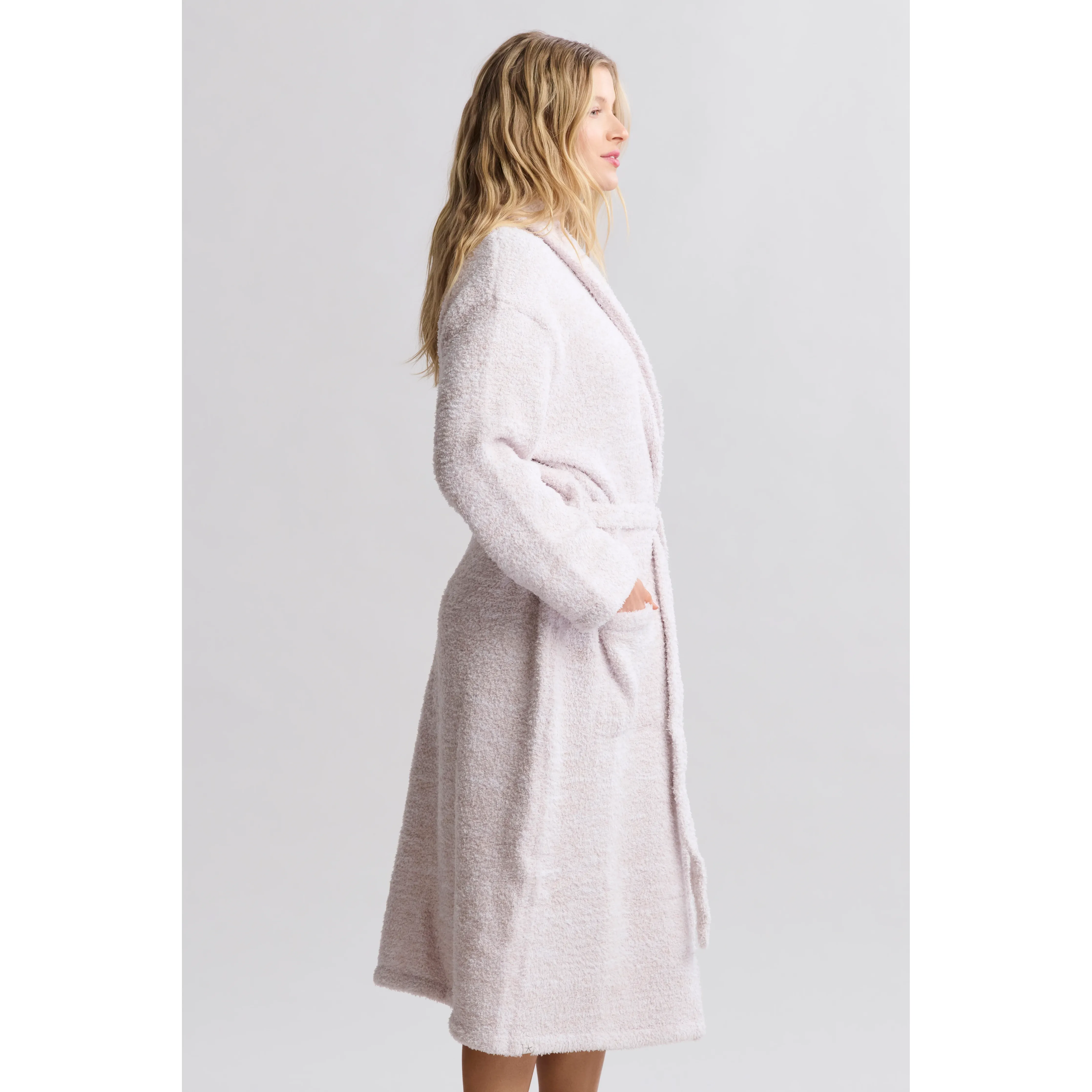 Barefoot Dreams CozyChic Heathered Stone and White Robe ~ Size Small / Medium - Image 3