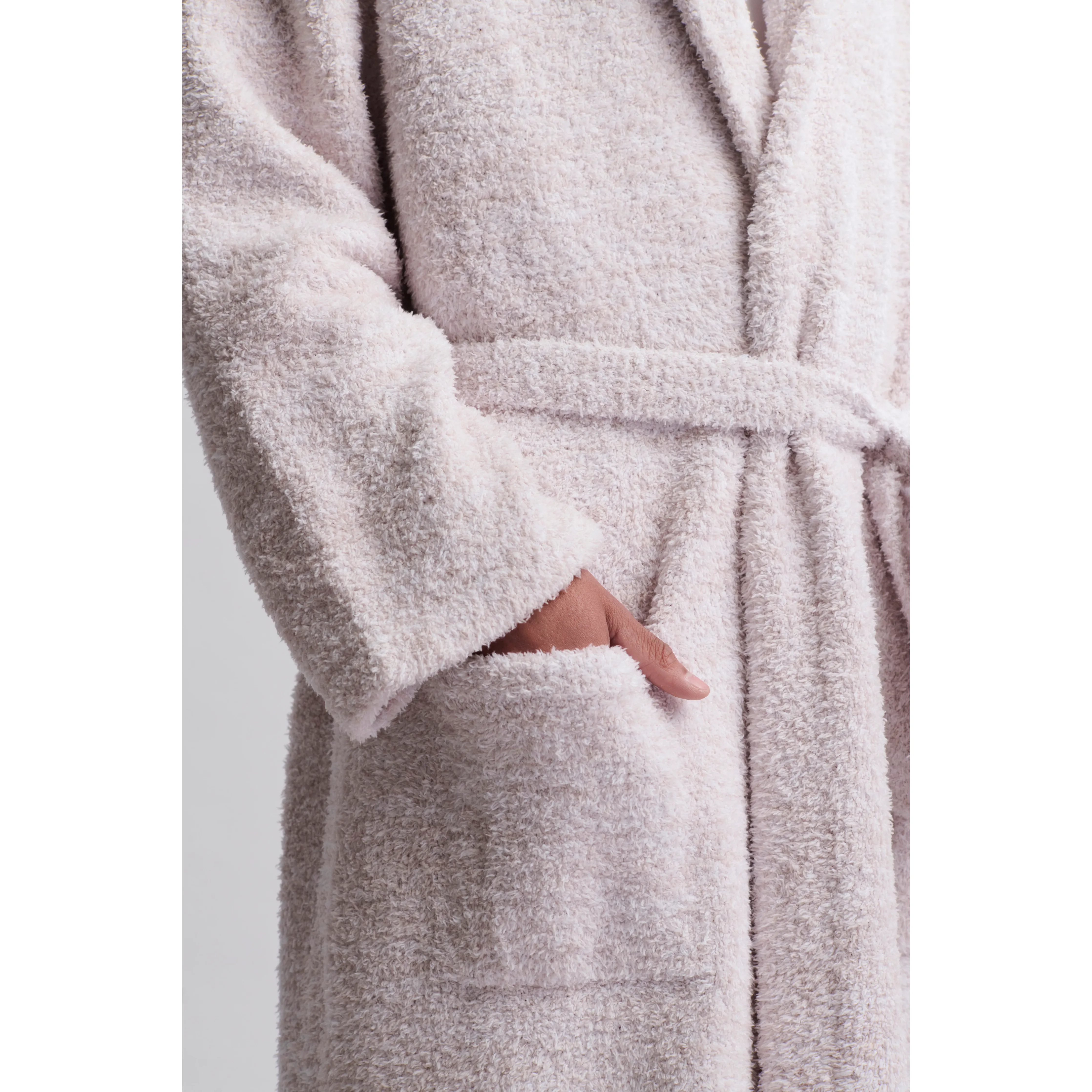 Barefoot Dreams CozyChic Heathered Stone and White Robe ~ Size Small / Medium - Image 5