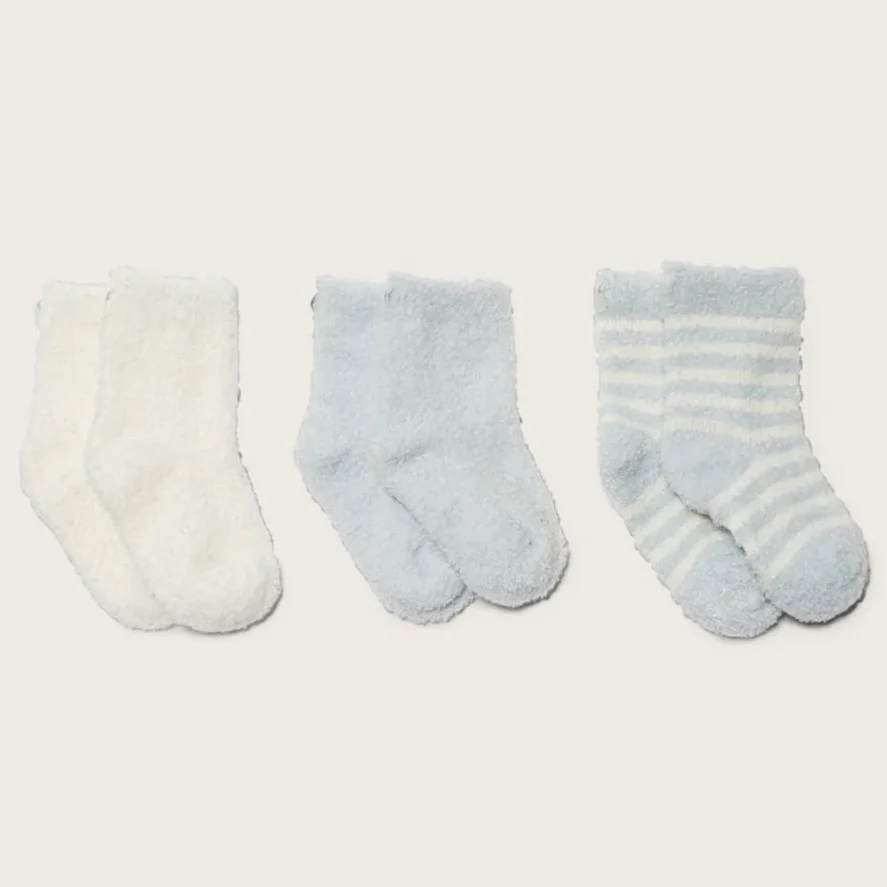 Barefoot Dreams CozyChic Lite Infant Set of 3 Sock Set ~ Blue and Pearl