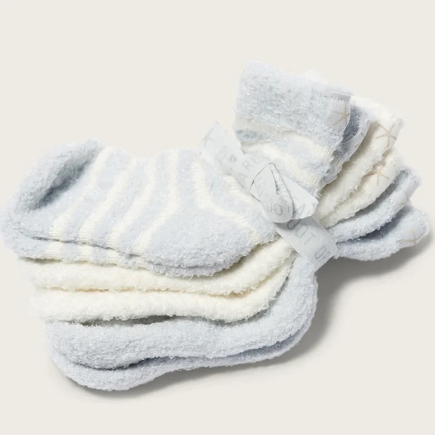 Barefoot Dreams CozyChic Lite Infant Set of 3 Sock Set ~ Blue and Pearl - Image 2