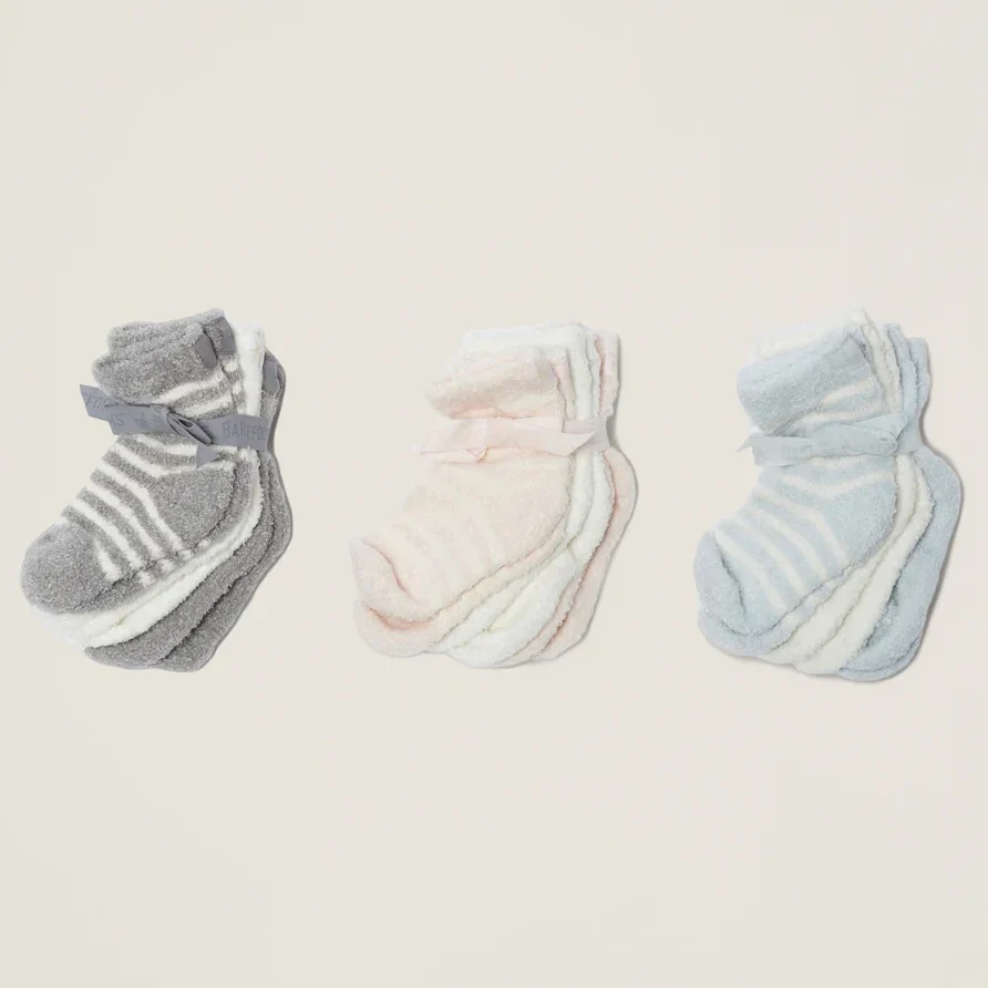Barefoot Dreams CozyChic Lite Infant Set of 3 Sock Set ~ Blue and Pearl - Image 3