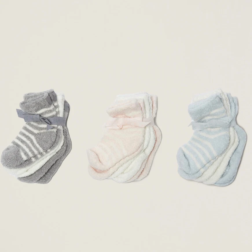Barefoot Dreams CozyChic Lite Infant Set of 3 Sock Set ~ Pewter and Pearl - Image 3