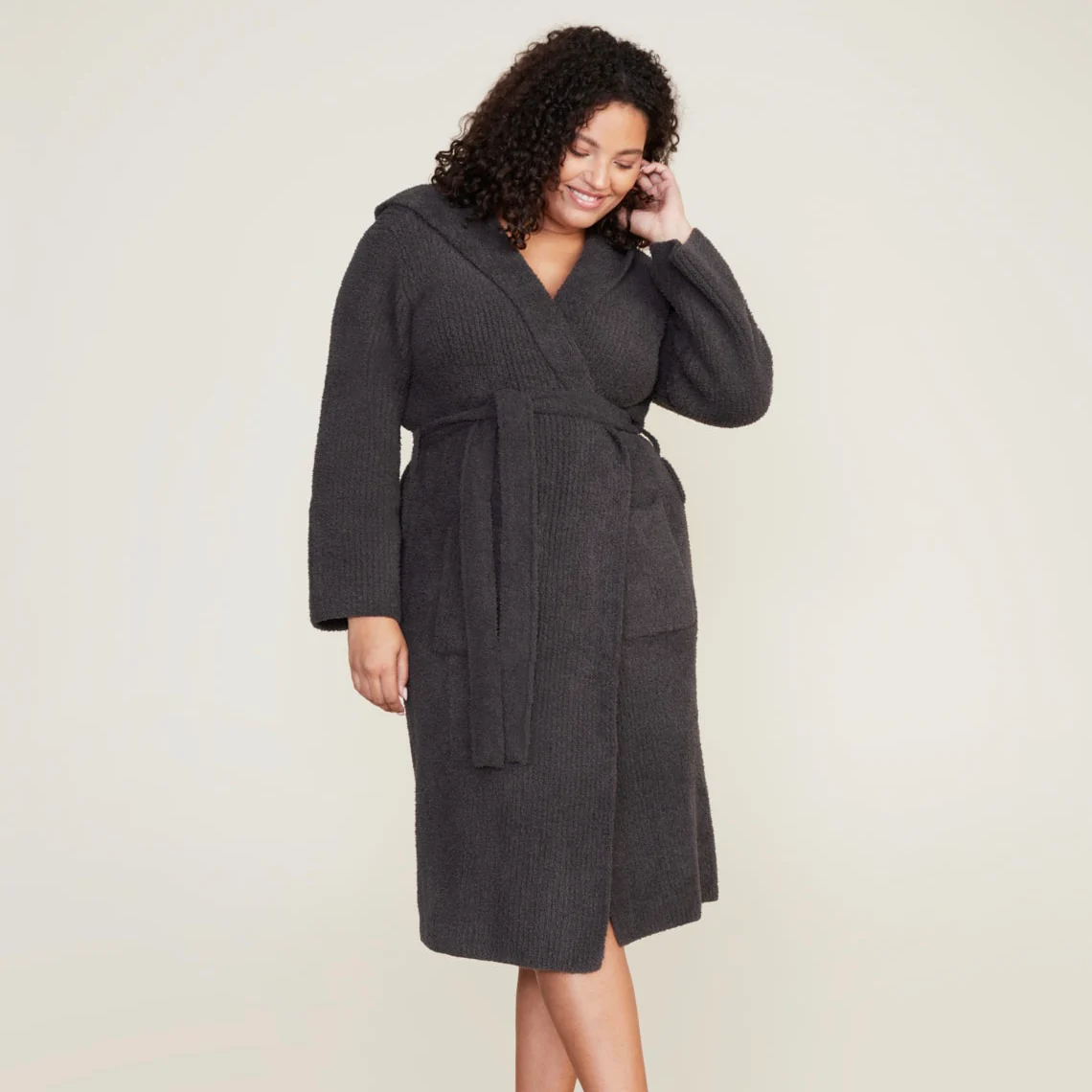 Barefoot Dreams CozyChic Ribbed Hooded Carbon Robe ~ Size Small / Medium - Image 3