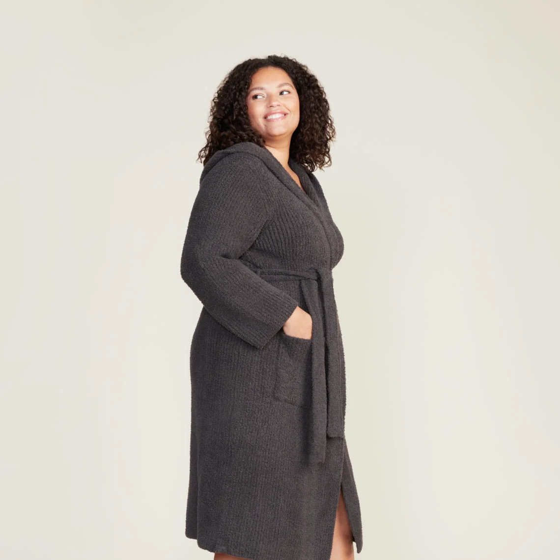 Barefoot Dreams CozyChic Ribbed Hooded Carbon Robe ~ Size Small / Medium - Image 4