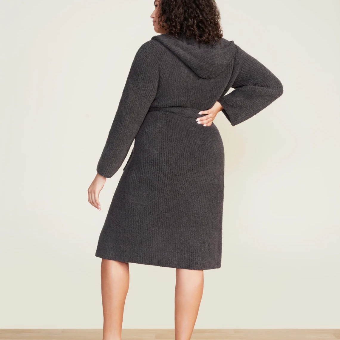 Barefoot Dreams CozyChic Ribbed Hooded Carbon Robe ~ Size Small / Medium - Image 5