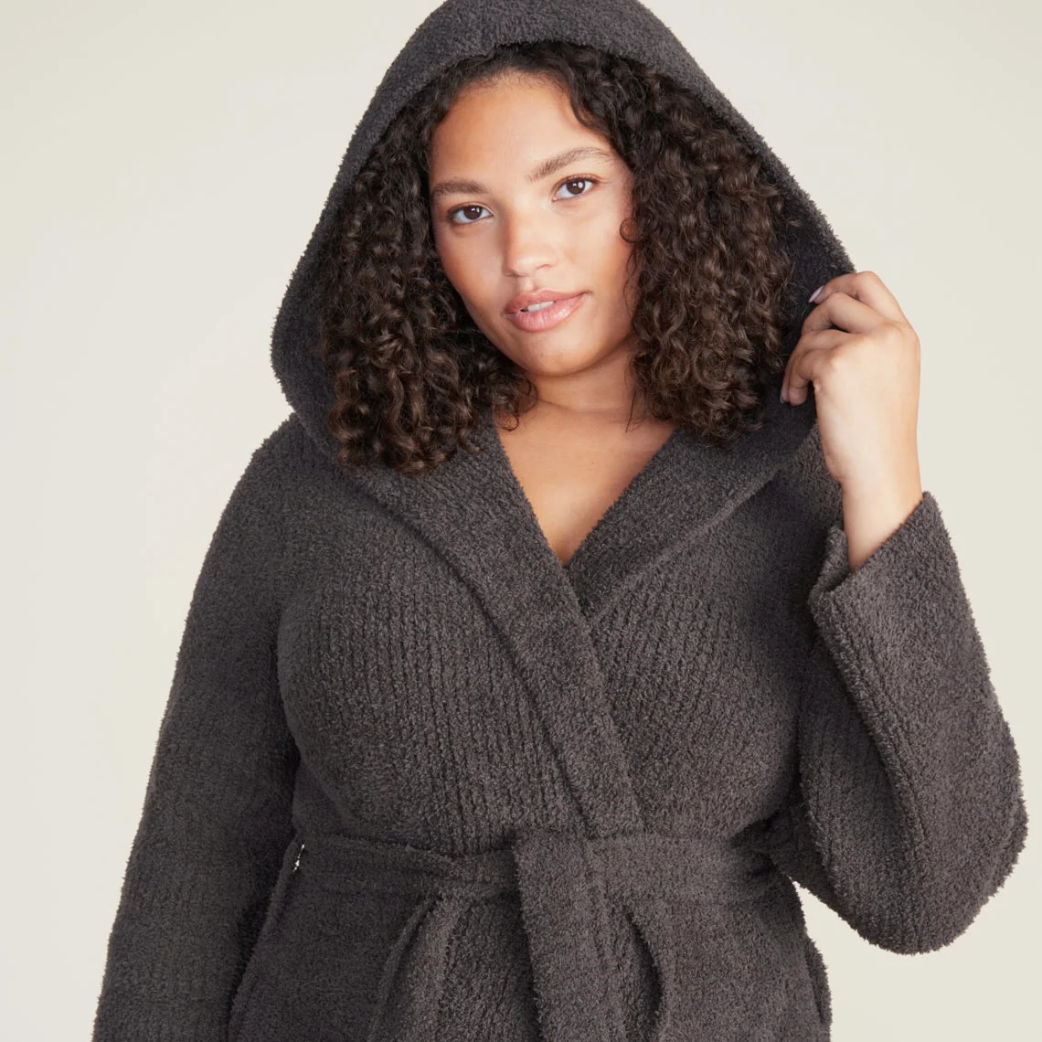 Barefoot Dreams CozyChic Ribbed Hooded Carbon Robe ~ Size Small / Medium - Image 6