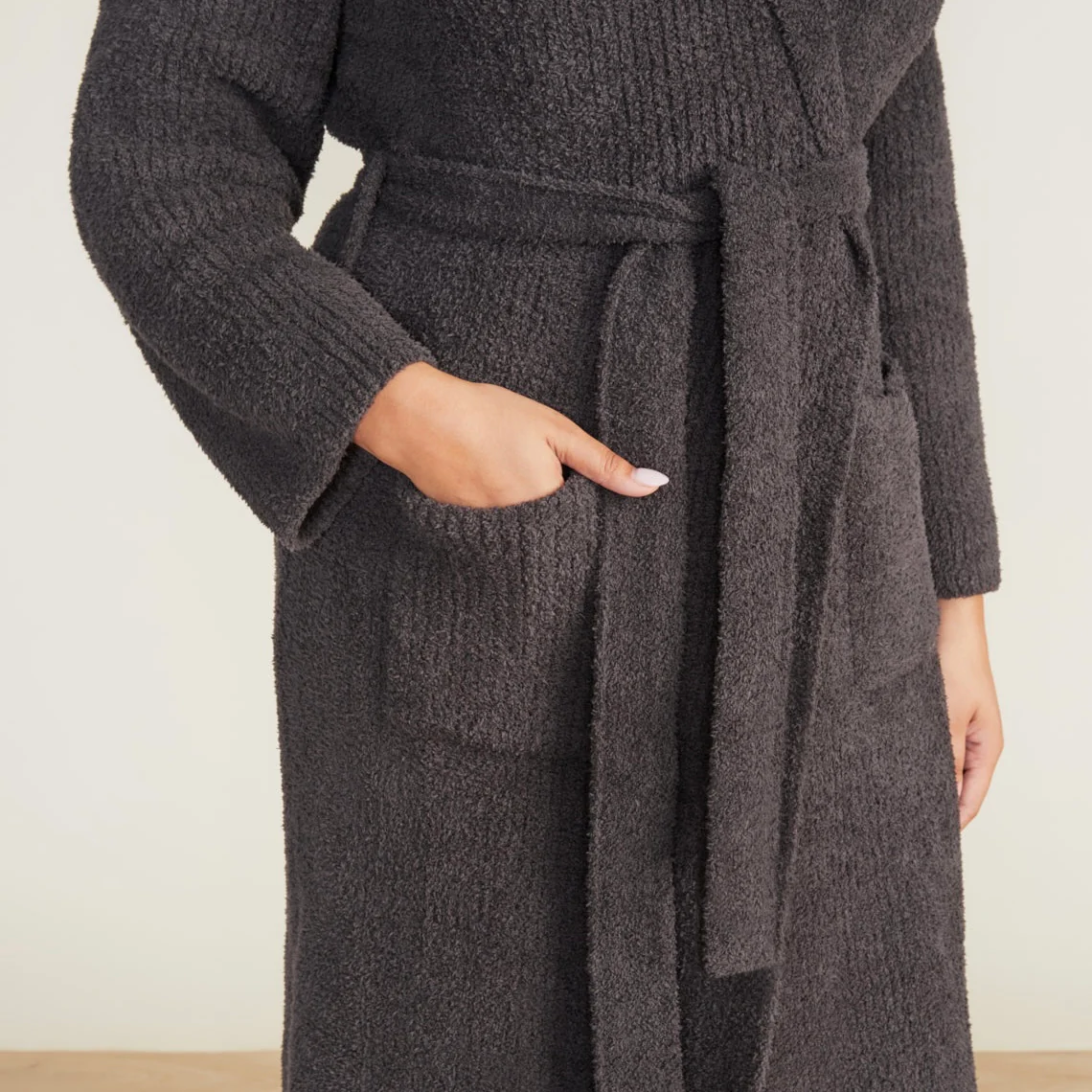 Barefoot Dreams CozyChic Ribbed Hooded Carbon Robe ~ Size Small / Medium - Image 7