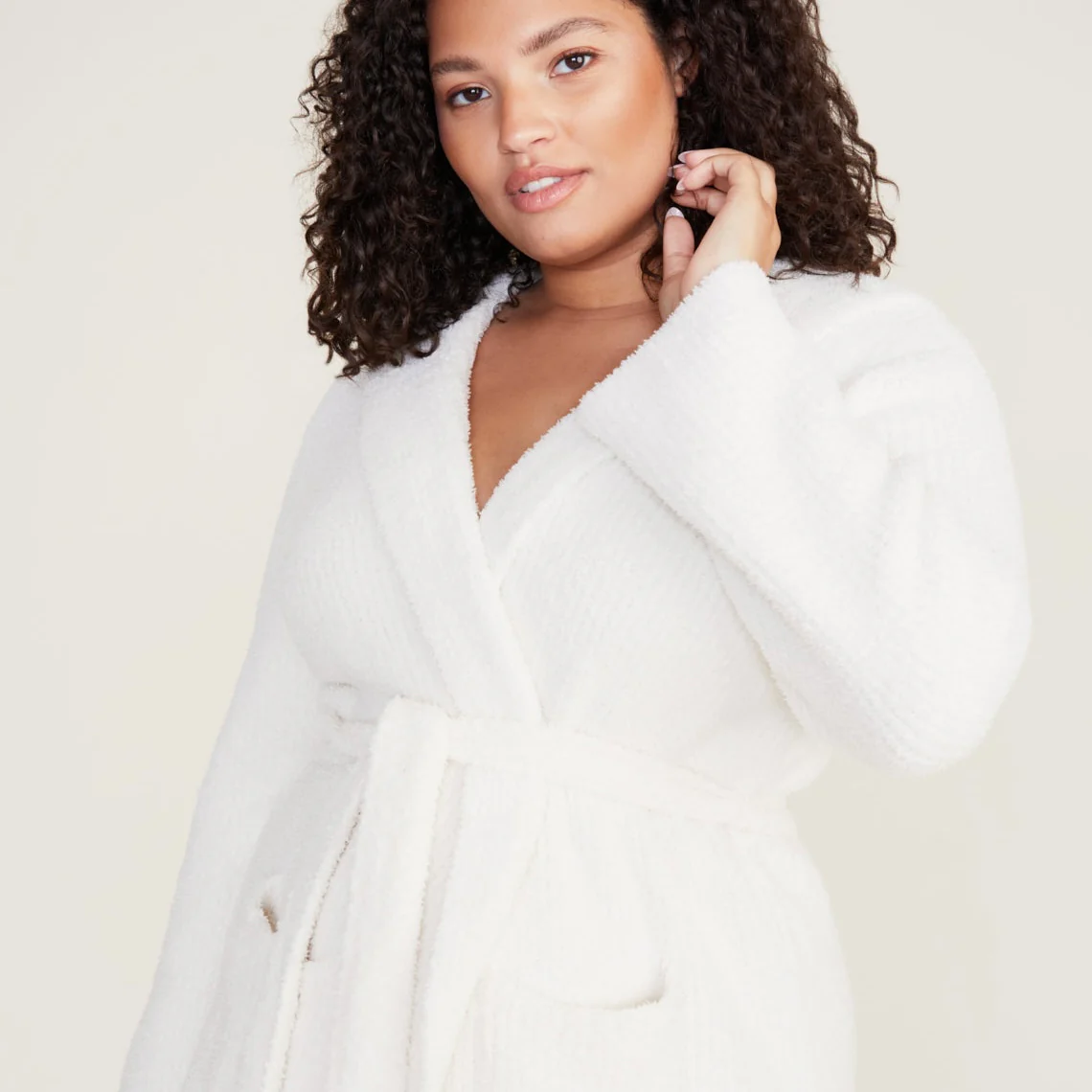 Barefoot Dreams CozyChic Ribbed Hooded Cream Robe ~ Size Small / Medium - Image 3