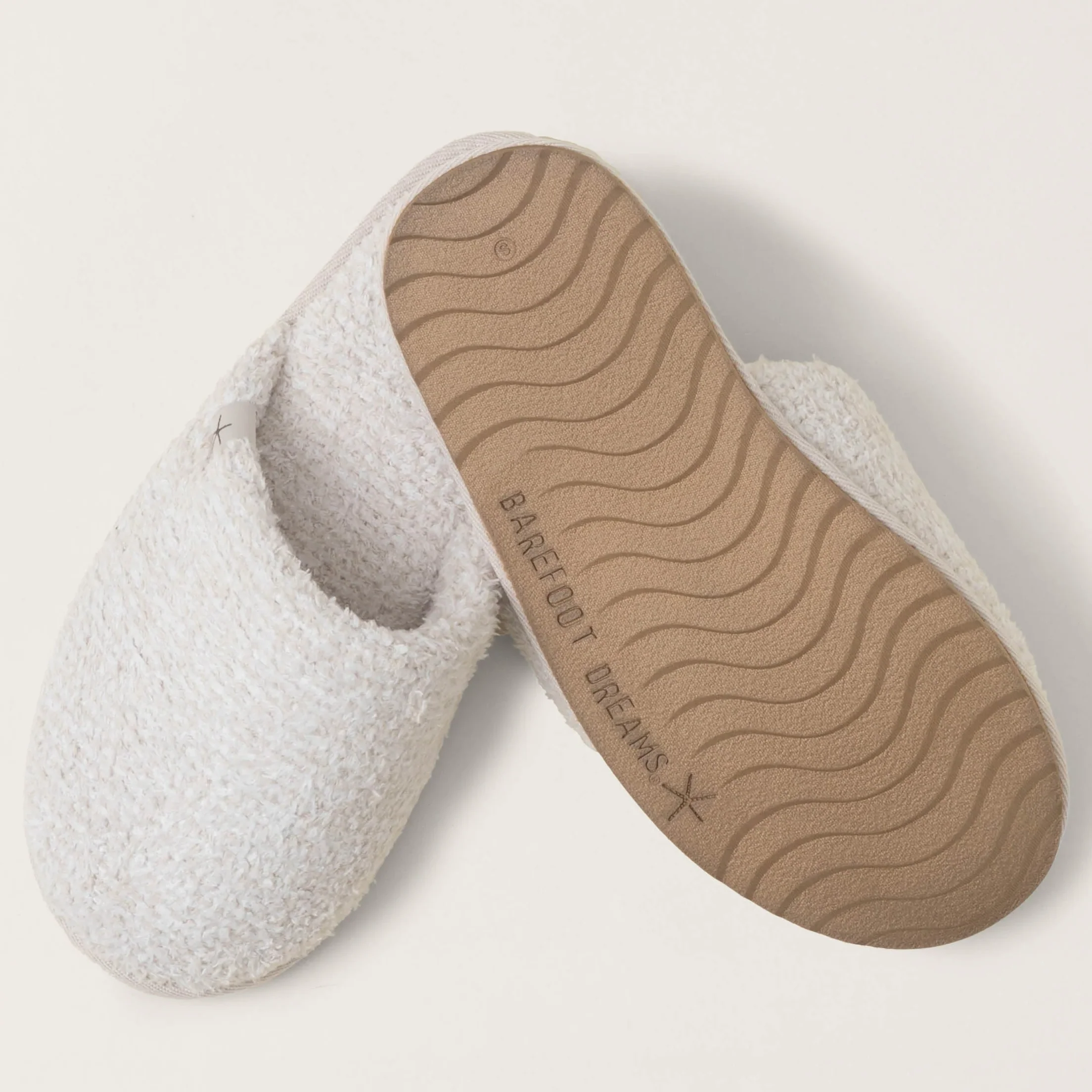 Barefoot Dreams CozyChic Spa Slippers ~ Size M 7/8 ~ Heathered Stone and White - Image 3