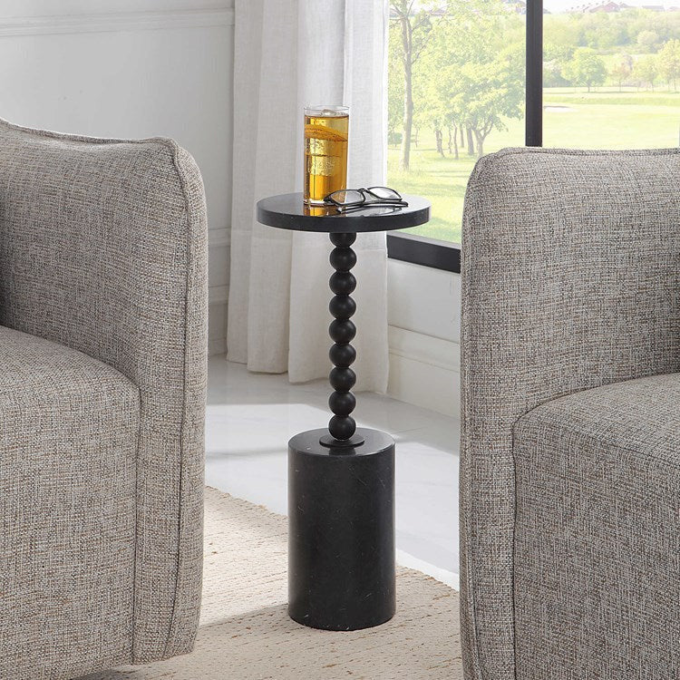 Uttermost Bead Black Marble Round Accent Drink Table