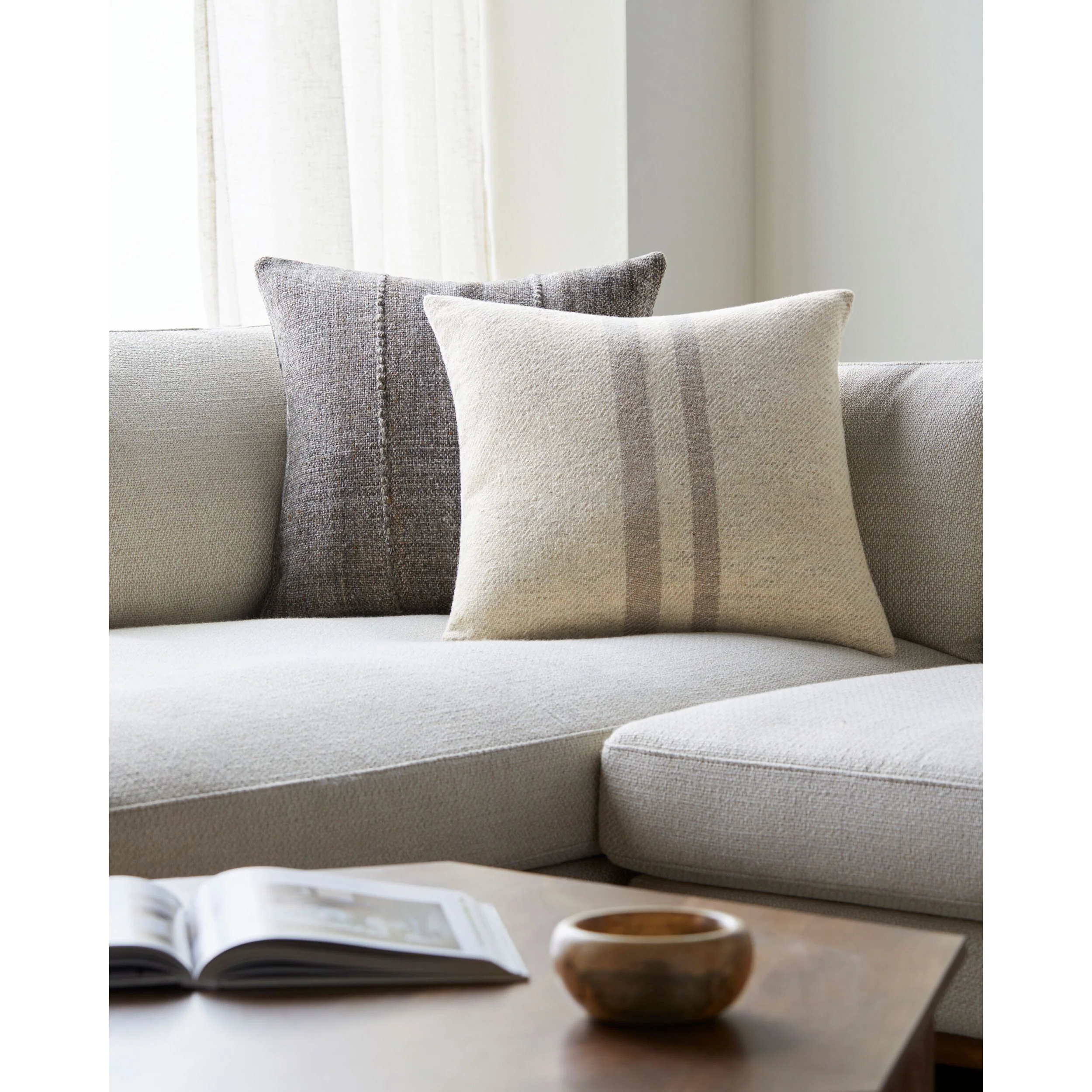 Becki Owens x LIVABLISS Brett Pillow in Cream with Tan Stripe - Image 2