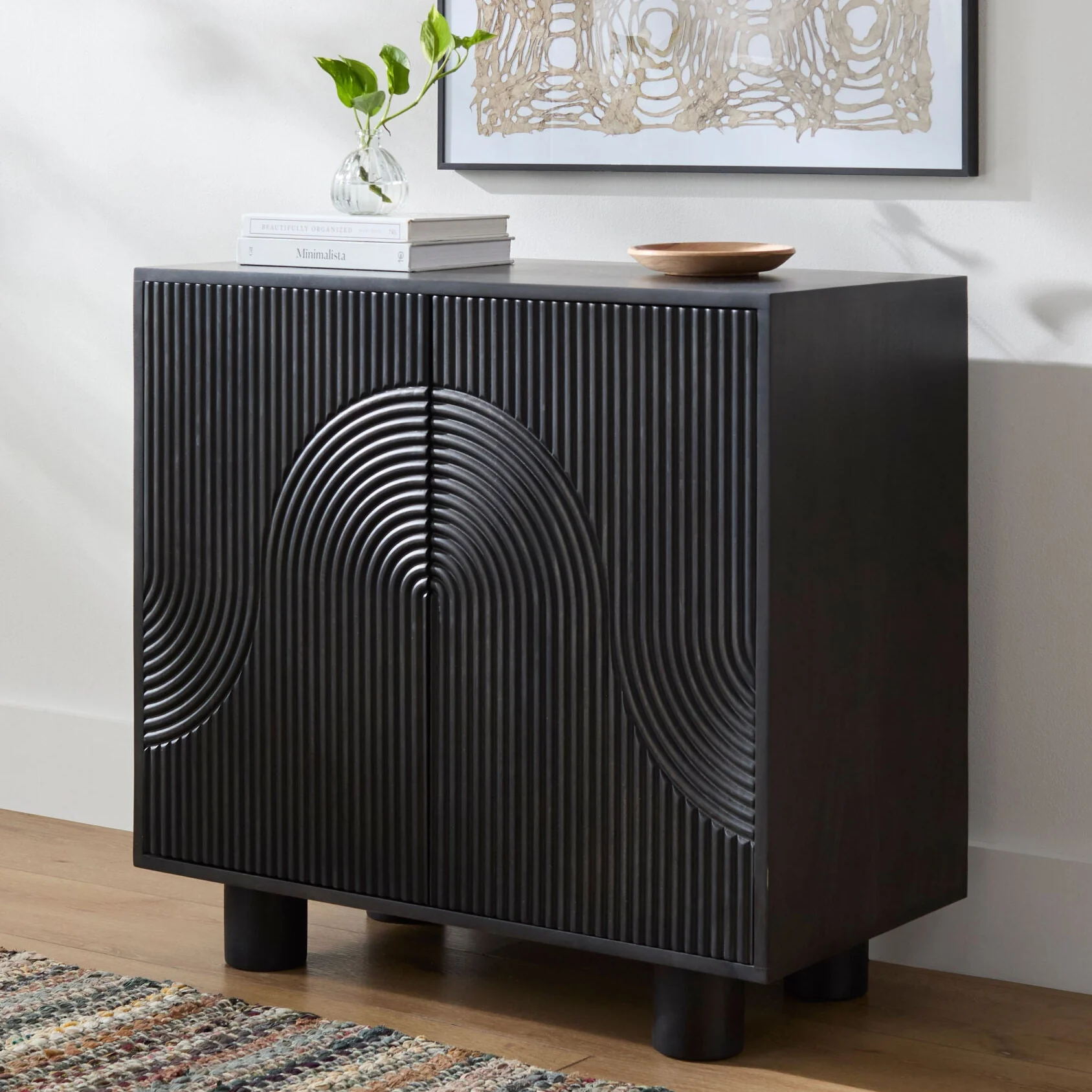 Becki Owens x LIVABLISS Ceilo Wood Cabinet in Black Lacquered Mango Wood