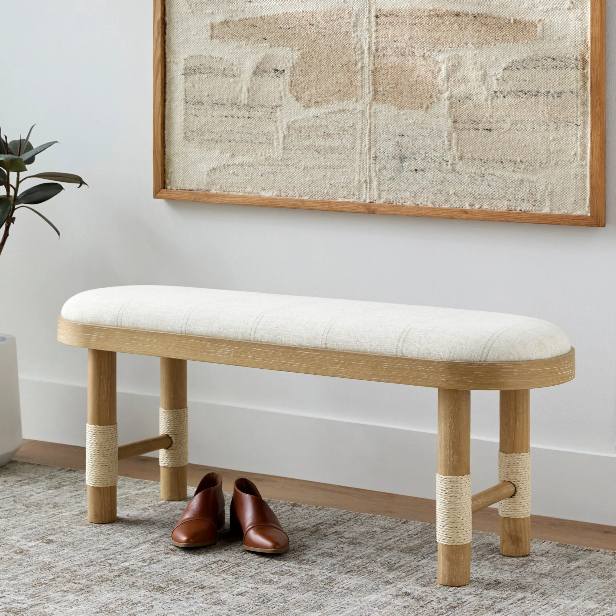 Becki Owens x LIVABLISS Esmarca Upholstered Bench in Light Beige