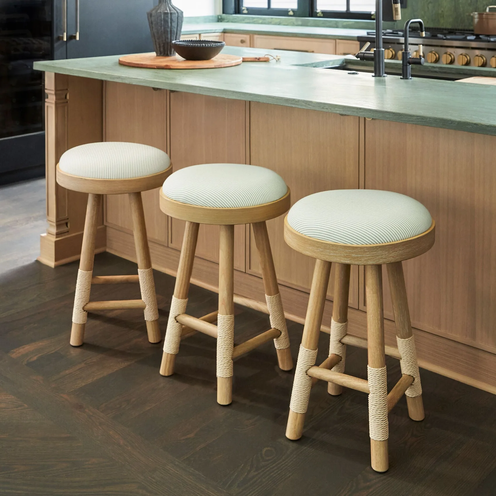 Becki Owens x LIVABLISS Esmarca Upholstered Counter Stool in Blue