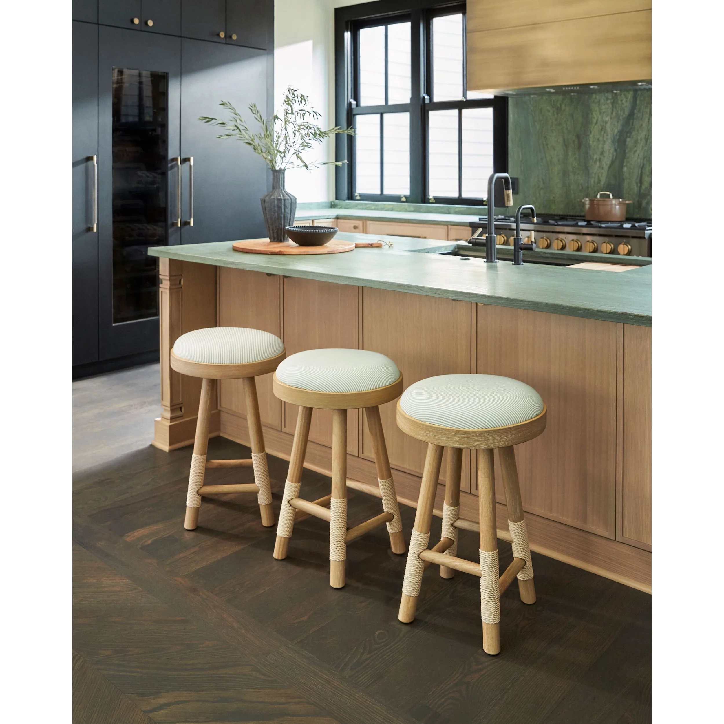 Becki Owens x LIVABLISS Esmarca Upholstered Counter Stool in Blue - Image 2
