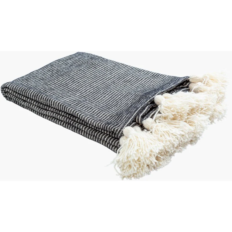 Becki Owens x LIVABLISS Kapri Cotton Throw in Black with White Stripe ~ 50" x 60" - Image 3