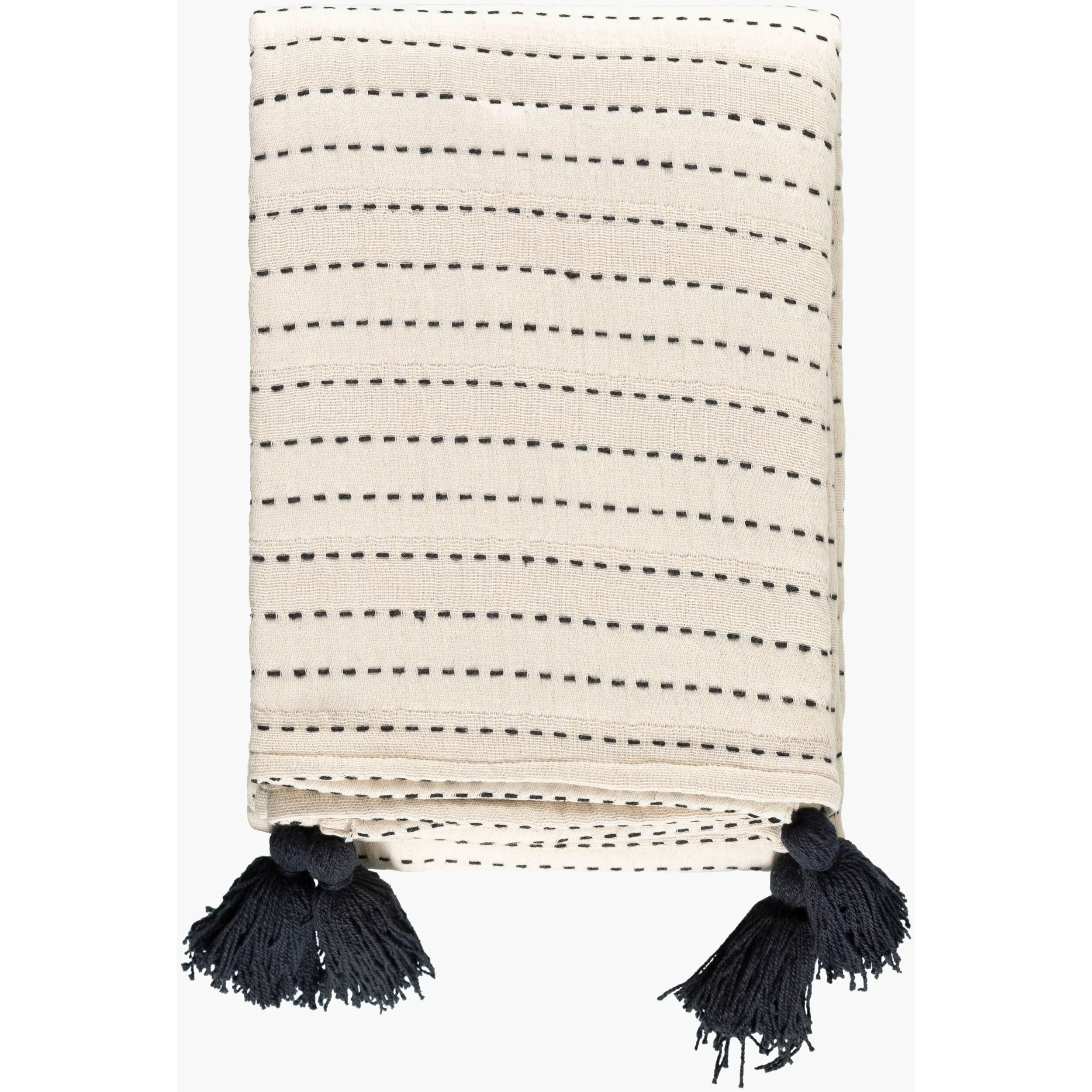 Becki Owens x LIVABLISS Kapri Cotton Throw in Cream with Black Stripe ~ 50" x 60" - Image 2