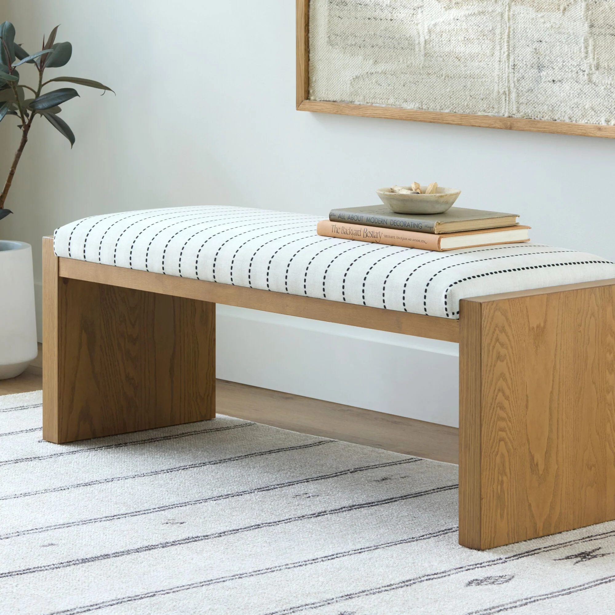 Becki Owens x LIVABLISS Kapri Upholstered Bench in White with Black Stripe