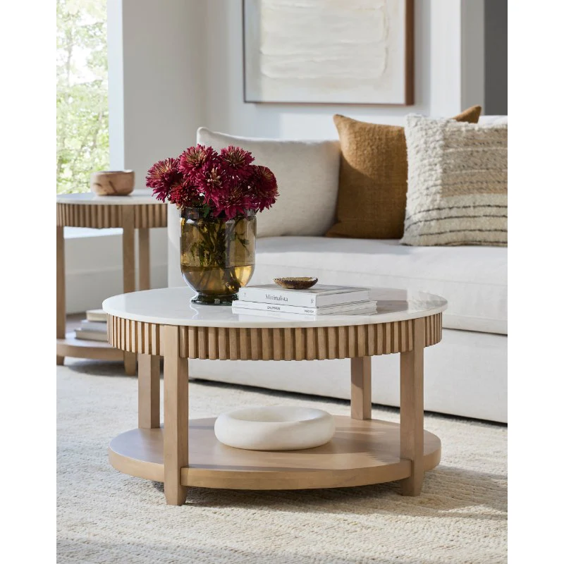 Becki Owens x LIVABLISS Rosemary Coffee Table in Mango Wood with White Marble Top