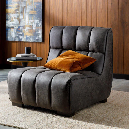 Surya Belfort Modern Channeled Charcoal Grey Bonded Leather Accent Chair - Image 3