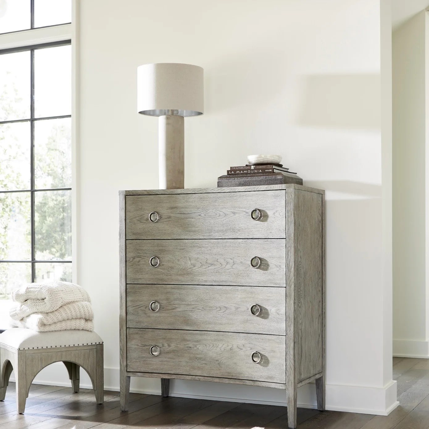 Bernhardt Albion Collection Four Drawer Tall Chest ~ Pewter Finish