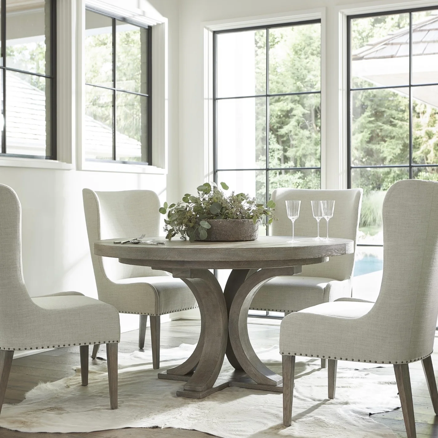 Bernhardt Albion Collection Round Dining Table ~ Pewter Finish